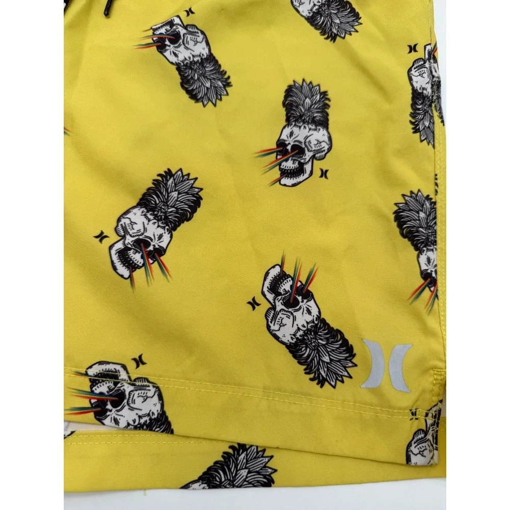 Hurley Mens Pineapple‎ Skull Board Shorts Yellow Swim Trunks Size 32